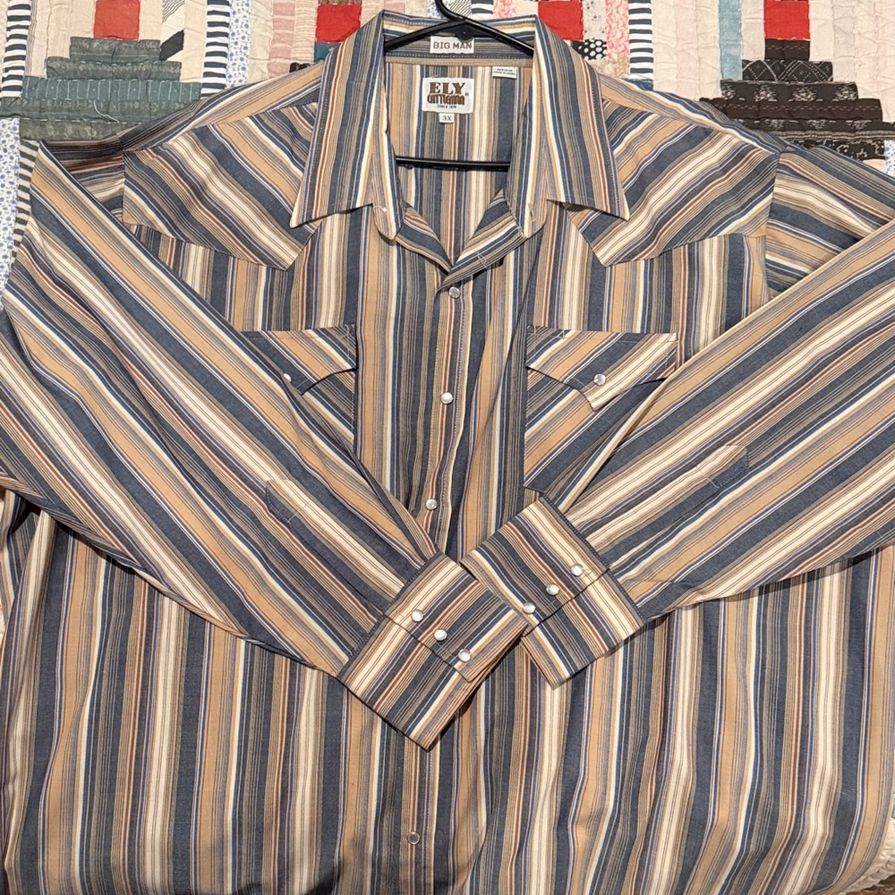 Ely Cattleman Men's Casual Striped Shirt - Blue and Brown